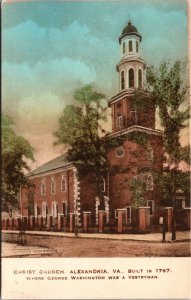 Hand Colored PC Christ Church George Washington Vestryman in Alexandria Virginia