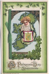 ST PATRICKS DAY  PRETTY LADY with HARP  WINSCH postcard