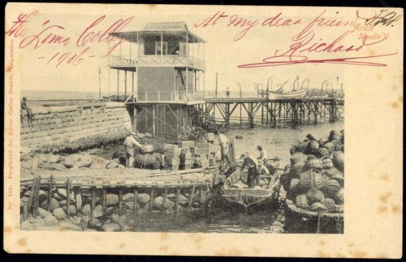 chile, ARICA, Muelle I, Ship with Baskets (1906)