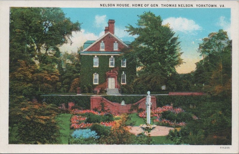 Postcard Nelson House Home Gen Thomas Nelson Yorktown VA Virginia