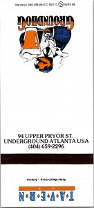 Vintage Matchbook Cover Groundhog Tavern Underground Atlanta, Georgia MB89