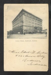 ANDERSON INDIANA DOWNTOWN UNION BLOCK VINTAGE POSTCARD 1906