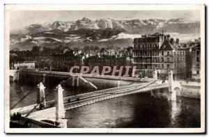 Grenoble Old Postcard fere The new suspension bridge and the Alpine chain