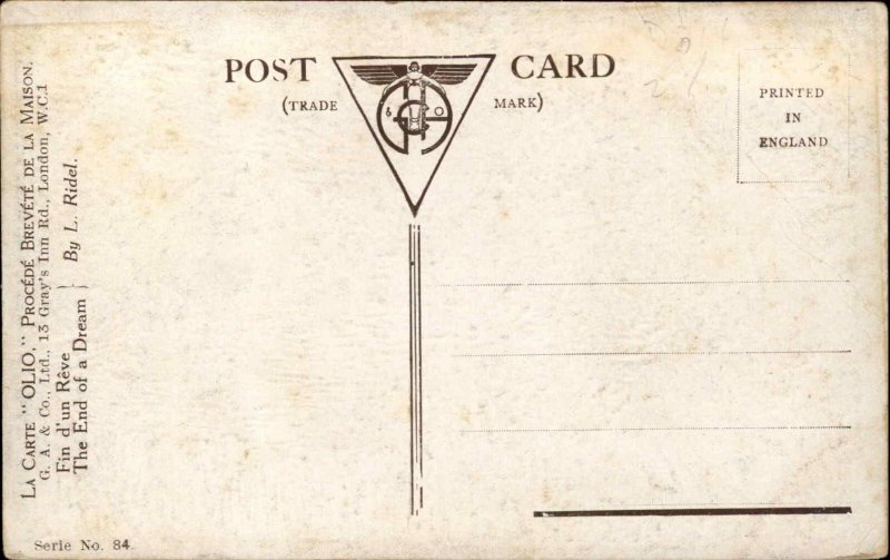 L RIDEL The End of a Dream Beautiful Woman Dumps Sad Man Antique Postcard