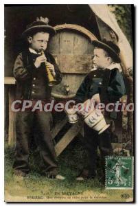 Old Postcard In Brittany Beuzec a Pint of cider for the musician
