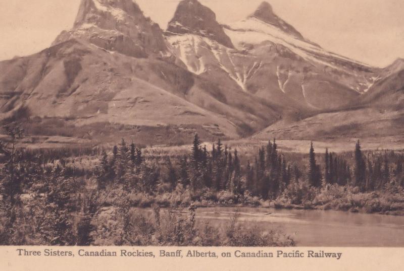 Three Sisters on Rockies Canada Canadian Pacific Railway Old Postcard