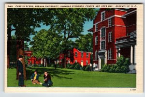 Campus Furman University Students Hall Greenville South Carolina Linen Postcard