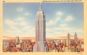 New York City NY 1945 Postcard Empire State Building Shenorock NY Cancel