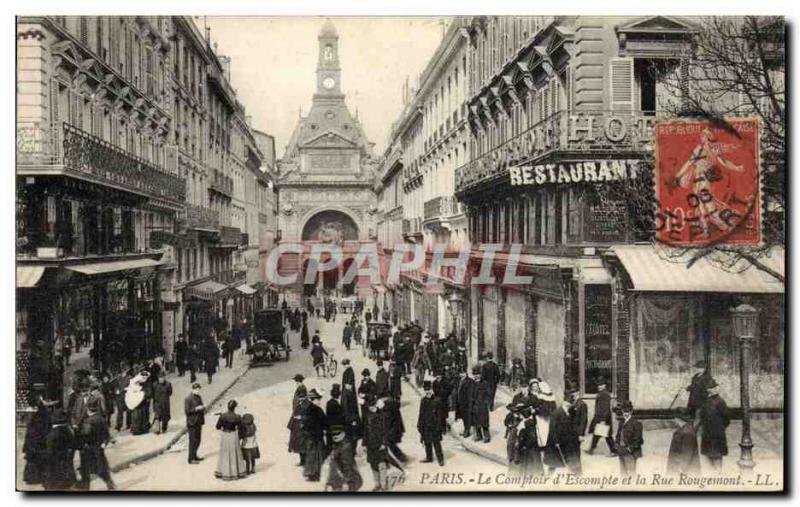 Old Postcard The Bank Paris Comptoir d & # 39Escompte and street Rougemont