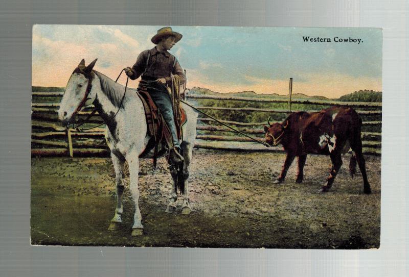 1911 Picture Postcard Cover Western Cowboy on Horse with Cow Duluth MN to Spokan