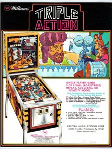 Triple Action Pinball Machine Flyer Original 1975 Retro Game Art 8.5 x 11