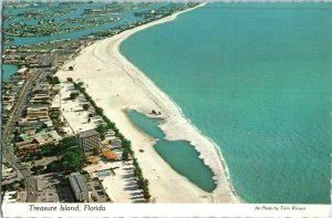 Aerial View Postcard Treasure Island Florida Looking South w Gulf of Mexico