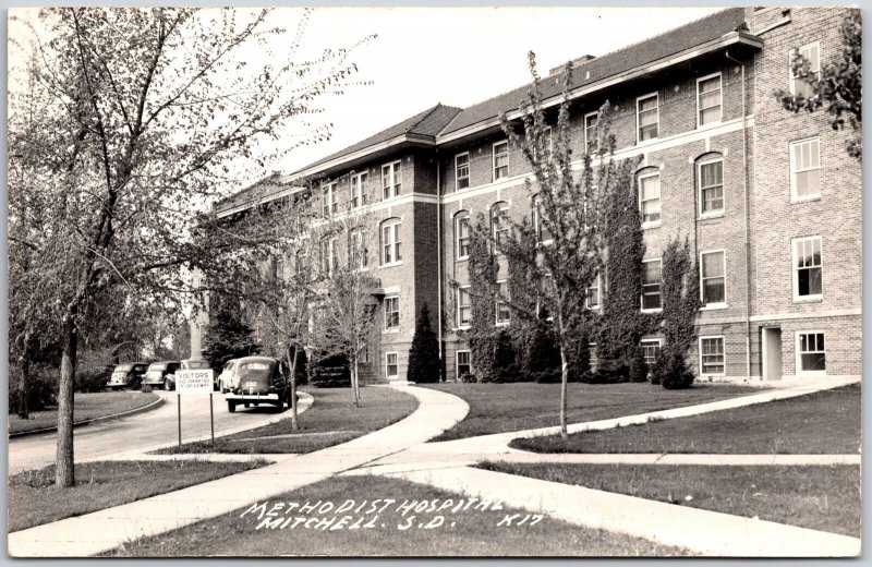 Methodist Hospital Mitchell South Dakota Car Medical Real Photo RPPC Postcard