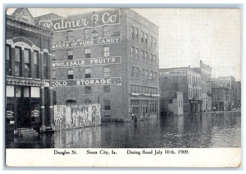 c1920's During Flood July 10th 1909 Douglas Street Sioux City Iowa IA Postcard