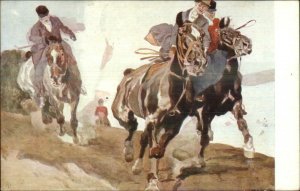 Horse Riding Man & Woman Water Color? L Vacatko FB&J c1910 Postcard