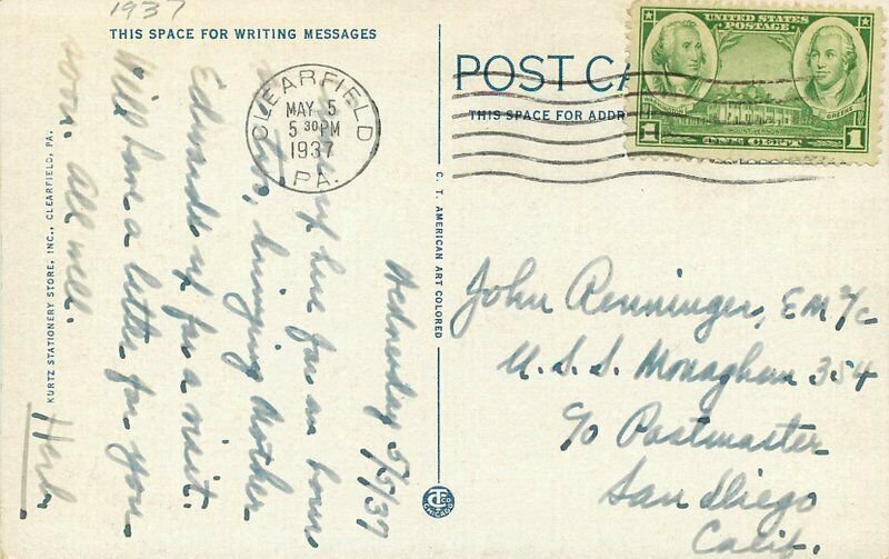 Clearfield Pennsylvania Dimeling Hotel Roadside  1937 Postcard Kurtz Teich 6154