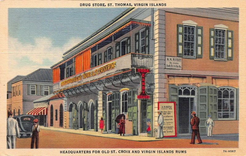 Drug Store, St. Thomas, U.S. Virgin Islands, Early Linen Postcard, Unused 