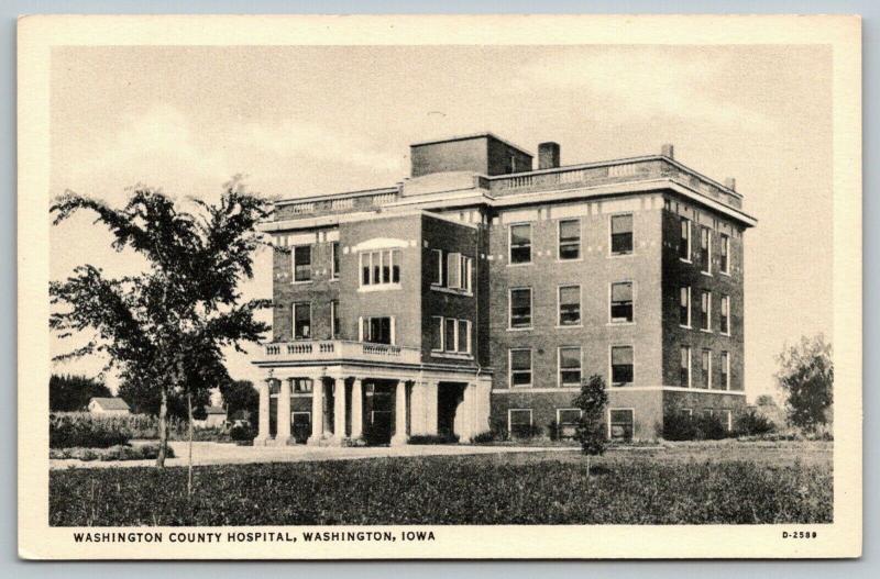 Washington Iowa~County Hospital~Porte Cochere at Entrance~1933 CT Photo-Platin 