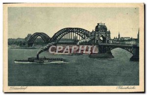 Postcard Old Dusseldorf Boat Rheinbrucke