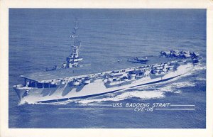 c. '47, US Navy Ship, USS Badoeng Strait, CVE-116, San Diego CA , Old Postcard