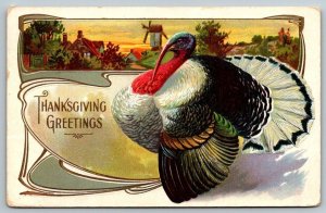 Thanksgiving Greetings Turkey  New Bedford Mass Cancel Embossed  Postcard   1910