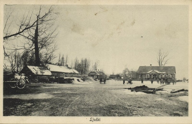 belarus russia, LJUDKI, Panorama with Houses (1910s) Postcard