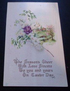 VINTAGE .01 POSTCARD EMBOSSED -  1915 USED -  SEASON'S CHEER ON EASTER DAY