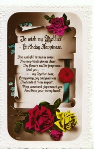 Greetings Postcard - To Wish My Mother Birthday Happiness - RP - Ref 10545A