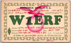 1934 QSL Radio Card Code W1ERF Pittsfield Massachusetts Station Posted Postcard