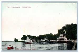 Oshkosh Wisconsin WI Postcard Bay At North Beach Boating Scene c1910's Antique