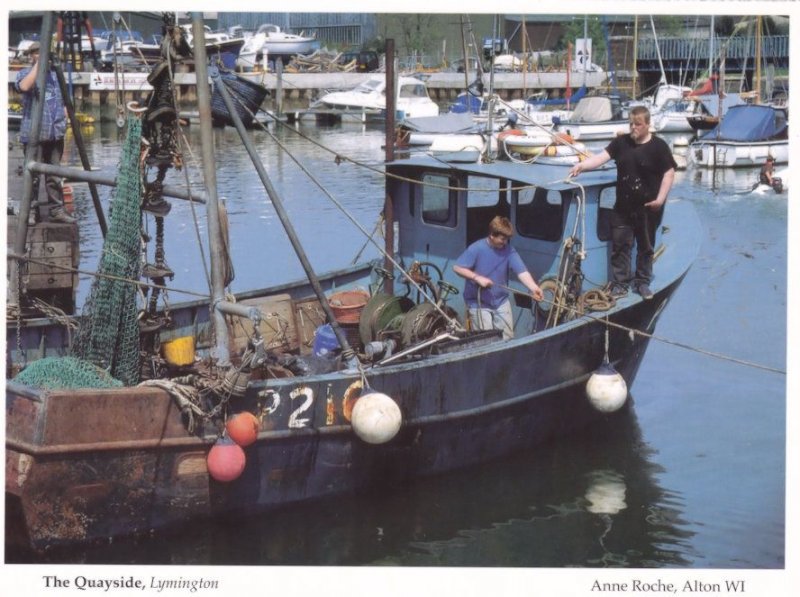 Boat Netting Father & Son at Lymington Quay Hampshire Postcard