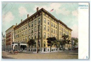 c1920's Leland Motel & Restaurant Horse Carriage Springfield Illinois Postcard