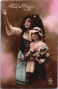 Mother and Daughter Vive la France Vintage RPPC C052