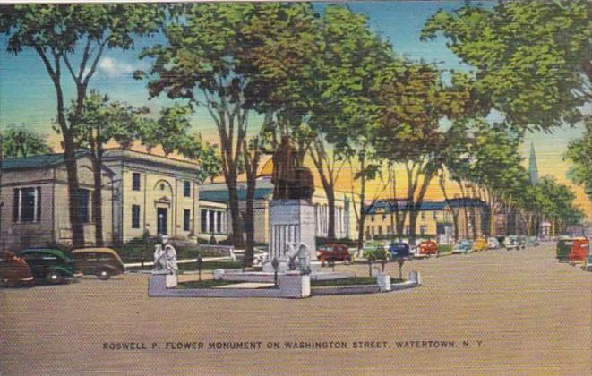 New York Watertown Roswell P Flower Monument On Washington Street 1948