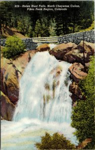 Vtg Helen Hunt Falls cheyenne North Canyon Pikes Peak Colorado CO Linen Postcard