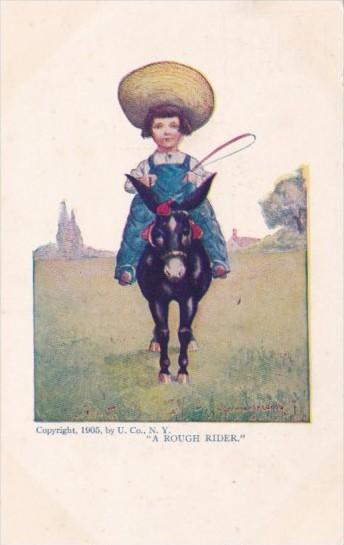 Young Girl Riding Donkey A Rough Rider