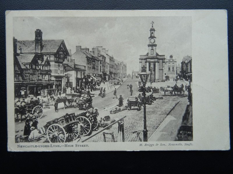 Staffordshire NEWCASTLE UNDER LYME High Street c1908 Postcard by M. Briggs & Son