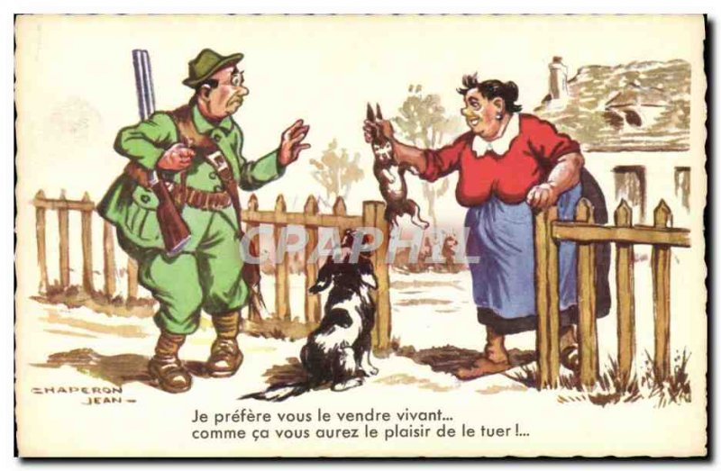 Old Postcard Fantasy Humor Hunting Dog Rabbit Hunter John Hood