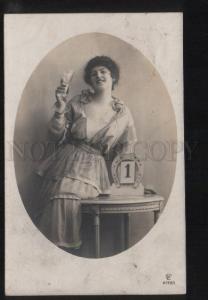 3022206 Lady Glass CHAMPAGNE 1916 year Russia New Year RPPC