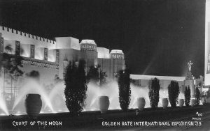RPPC COURT OF THE MOON Night View GGIE San Francisco 1939 Vintage Photo Postcard