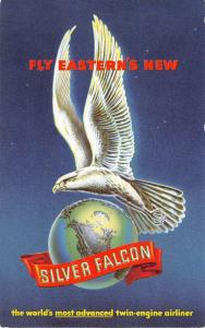 Silver Falcon Twin Engine Airliner Bird Earth Ad Vintage Postcard K78917