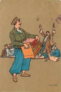 Vintage Postcard Organ Grinder Eastern European Plays While Gypsy Dances