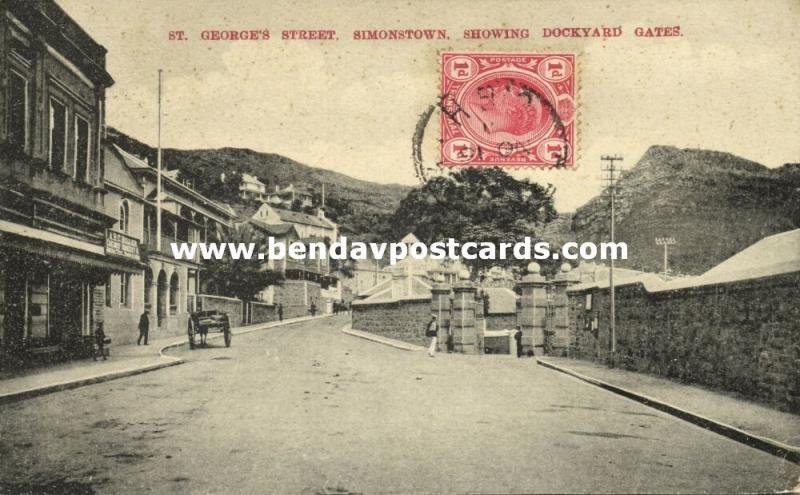 south africa, SIMONSTOWN, George's Street showing Dockyard Gates (1911) Stamp 