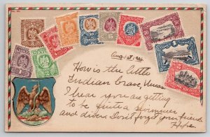 Mexico Array of Stamps Crest 1906 Postcard F28