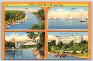 Rocky River Cleveland Ohio OH Boat Sailing Bridge Westlake From River Postcard