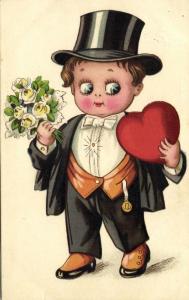 Young Boy all Dressed Up with a Huge Heart and Flowers on his Way (1931)