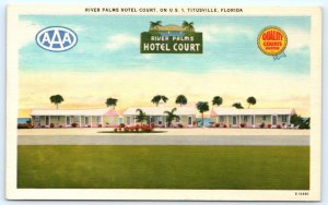 TITUSVILLE, Florida FL ~ Roadside RIVER PALMS HOTEL COURT Motel c1940s Postcard