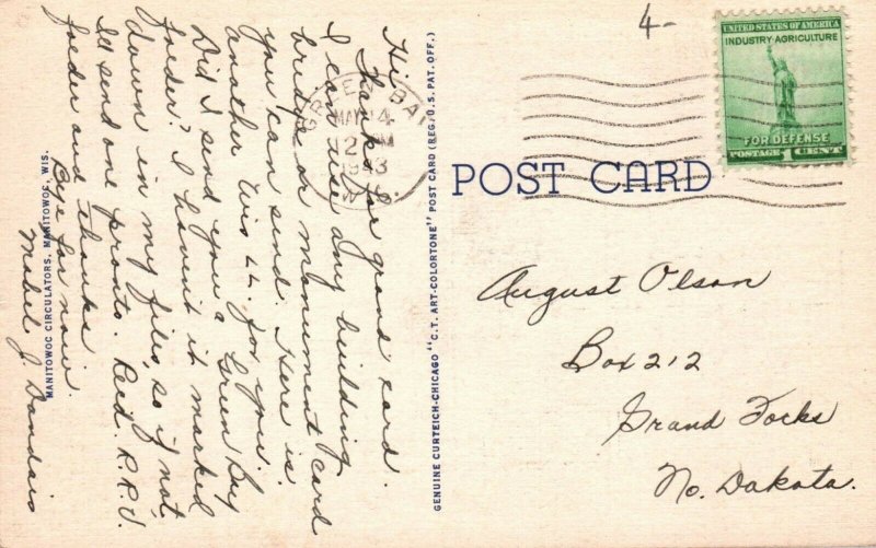 Large Letter MANITOWOC WI Curt Teich 1B-H2480 Postcard X