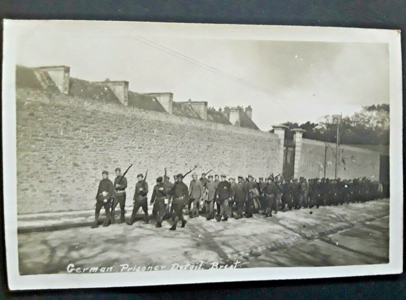 Mint Vintage WWI Brest France German Prisoners Detail Real Photo Postcard