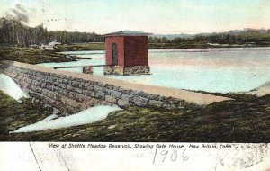 1906 Shuttle Meadow Reservoir Showing Gate House New Britain CT Vintage Postcard